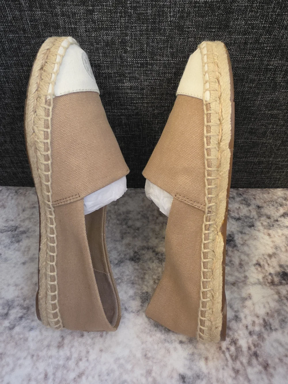Tory Burch Beige and White Colorblock Canvas Espadrilles